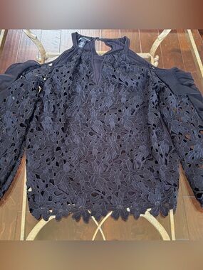 INC International Concepts Black Floral Lace Cold-Shoulder Blouse